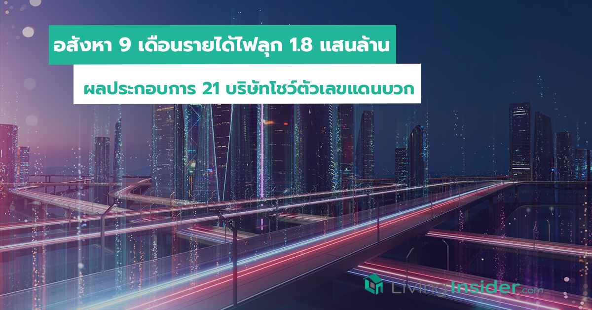 อสังหา 9 เดือนรายได้ไฟลุก 1.8 แสนล้าน ผลประกอบการ 21 บริษัทโชว์ตัวเลขแดนบวก