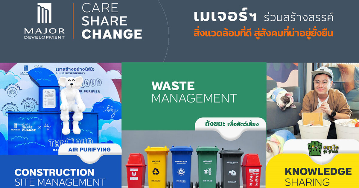 “เมเจอร์ ดีเวลลอปเม้นท์” ต่อยอดแคมเปญ “CARE-SHARE-CHANGE”  ผ่าน 3 แกนกิจกรรม ร่วมสร้างสรรค์สิ่งแวดล้อมที่ดี สู่สังคมที่น่าอยู่อย่างยั่งยืน