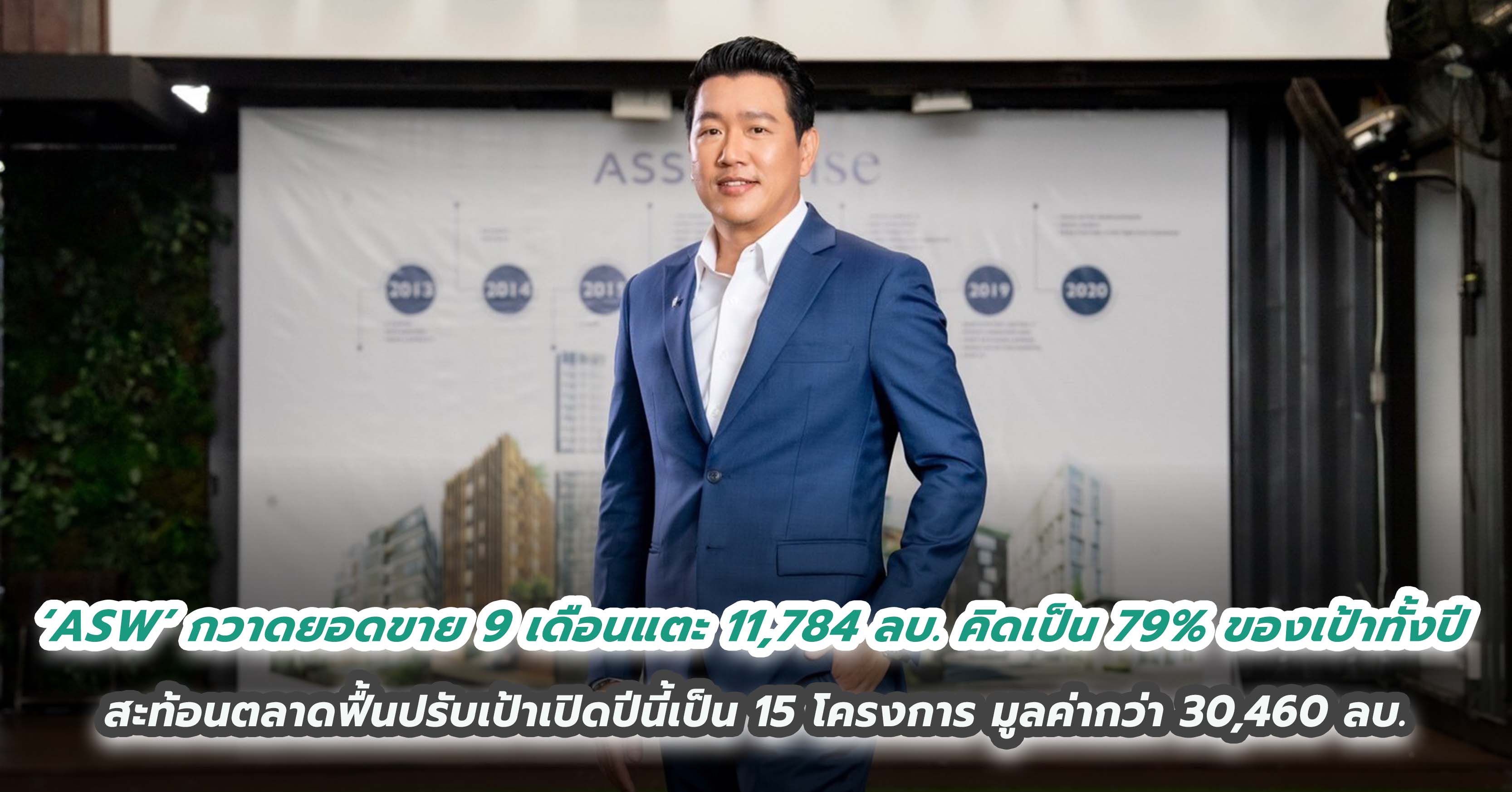 ‘ASW’ กวาดยอดขาย 9 เดือนแตะ 11,784 ล้านบาท คิดเป็น 79% ของเป้าทั้งปี สะท้อนตลาดฟื้นปรับเป้าเปิดปีนี้เป็น 15 โครงการ มูลค่ากว่า 30,460 ล้านบาท