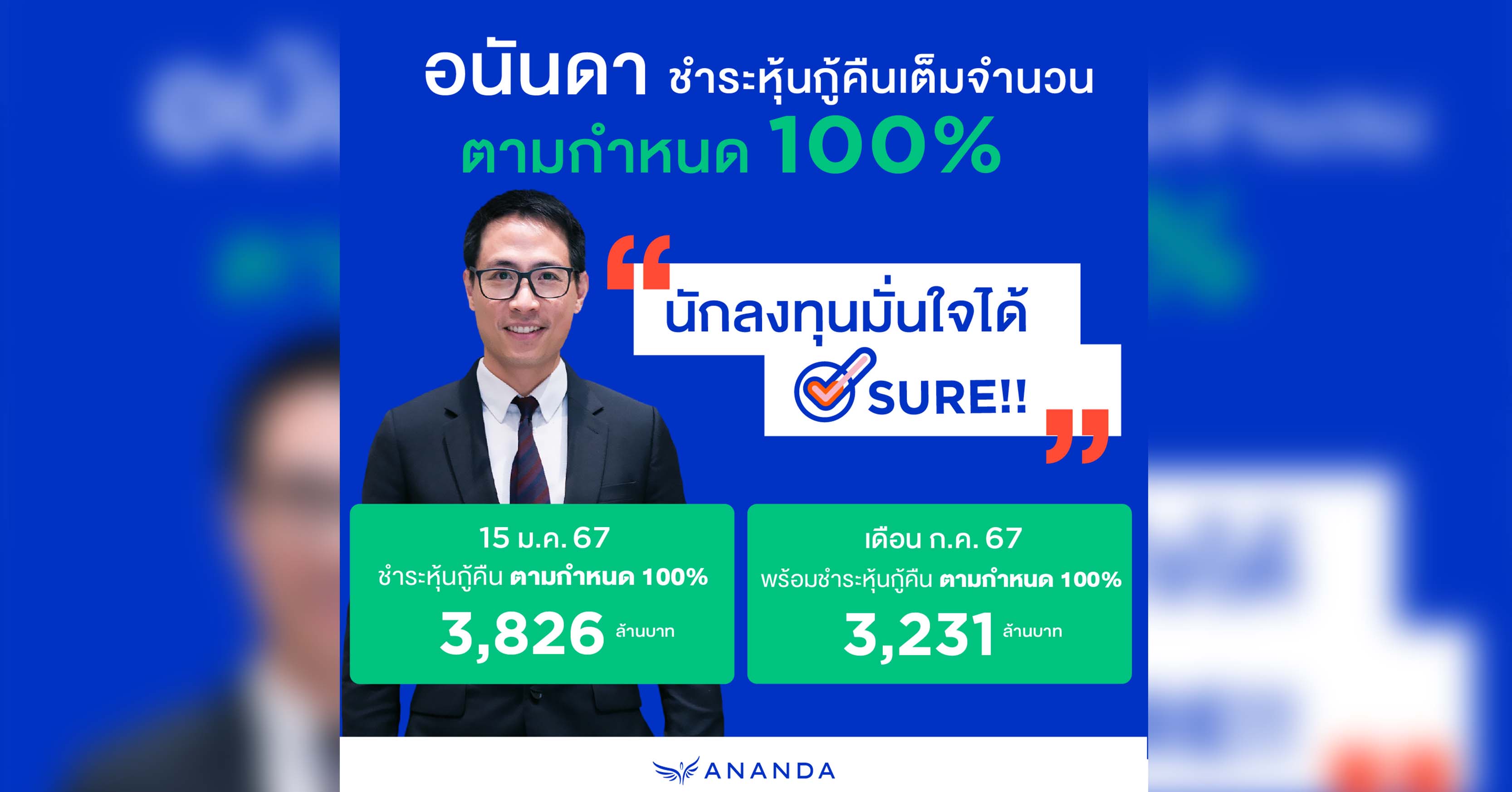 อนันดาฯ สร้างความเชื่อมั่นนักลงทุนชำระหุ้นกู้คืนตามกำหนด 100% มูลค่า 3,826 ล้านบาท  มั่นใจเดินหน้าตามแผนธุรกิจใหม่ที่วางไว้ 