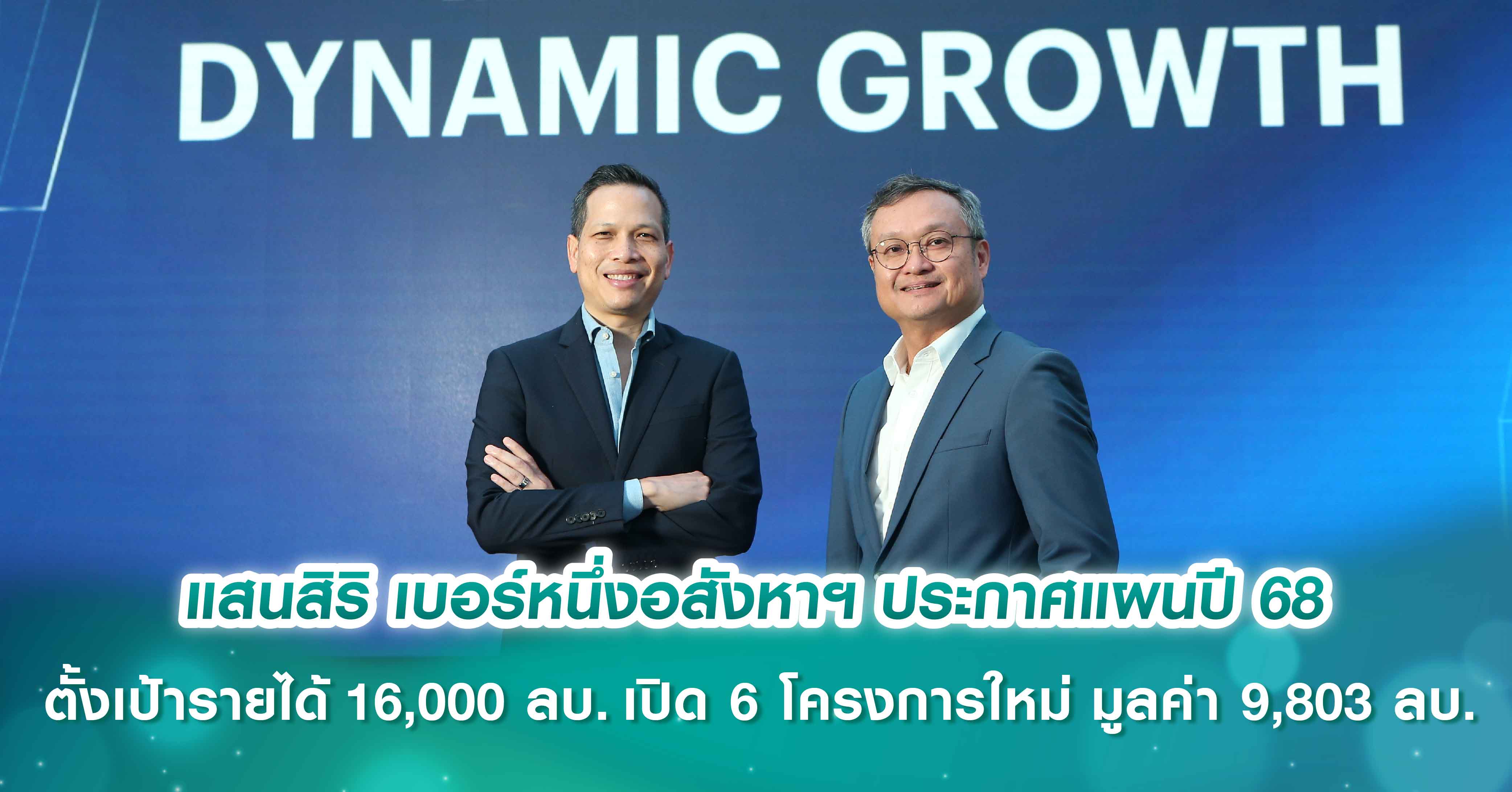 แสนสิริ เบอร์หนึ่งอสังหาฯ ปลุกเซ็นติเมนต์ตลาด ประกาศแผนปี 68 “Dynamic Growth” เติบโตแข็งแกร่ง เป้ายอดขาย 53,000 ลบ. ยอดโอน 46,000 ลบ. 