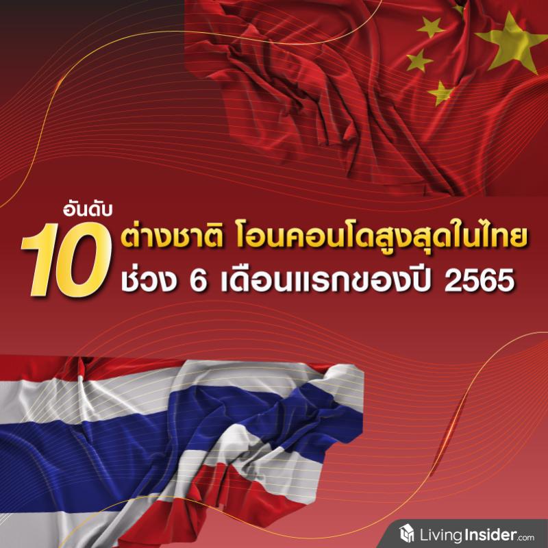 10 อันดับ ต่างชาติ โอนคอนโดสูงสุดในไทย ช่วง 6 เดือนแรกของปี 2565