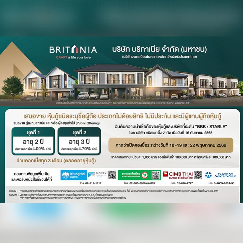 “บริทาเนีย” เตรียมเสนอขายหุ้นกู้ล็อตใหม่ 2 ชุด ชูดอกเบี้ย 4.00-4.70% ต่อปี เดินหน้าแผน B To The Top ตอกย้ำความแข็งแกร่ง สร้างการเติบโตแบบ All Time High