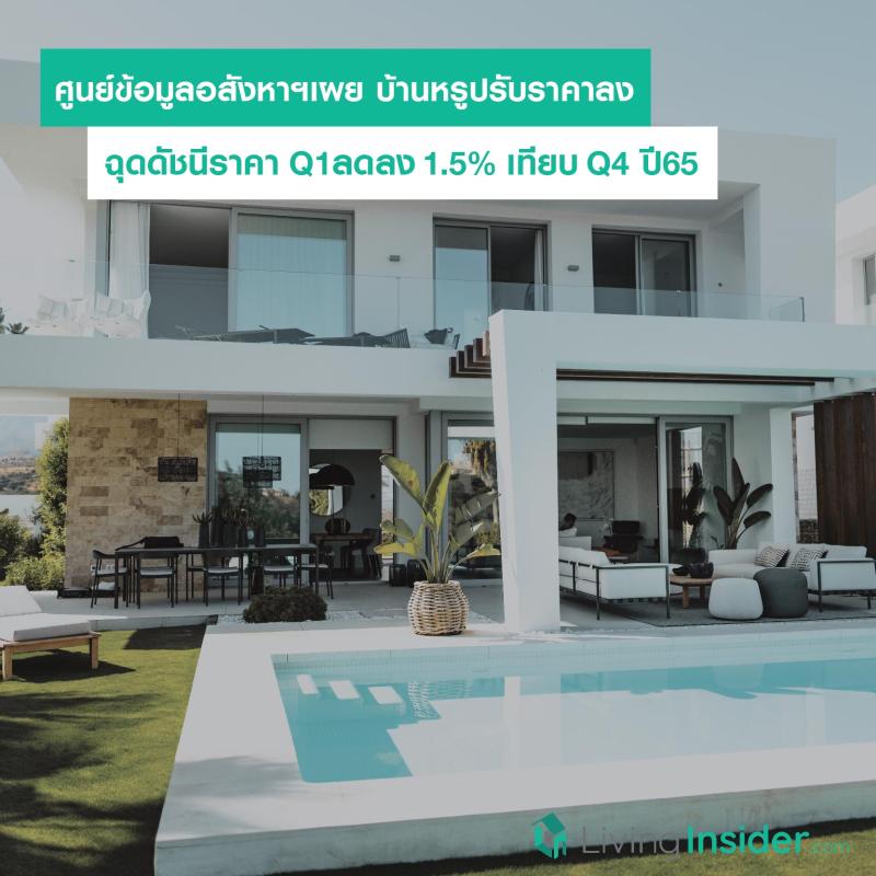 ศูนย์ข้อมูลอสังหาฯเผย บ้านหรูปรับราคาลง ฉุดดัชนีราคา Q1 ลดลง 1.5% เมื่อเทียบกับ Q4 ปี65 