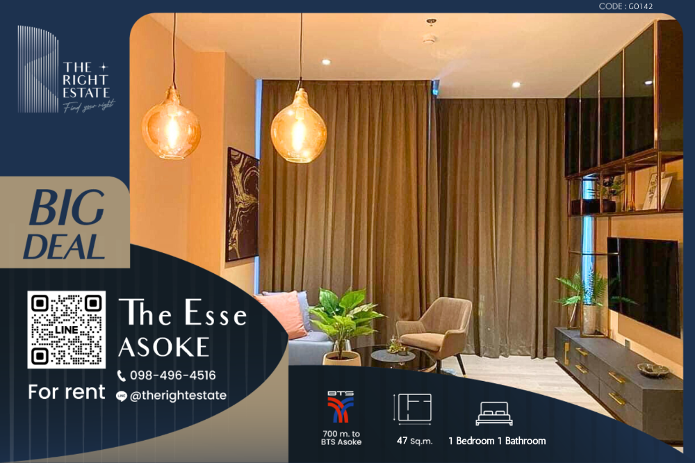 For RentCondoSukhumvit, Asoke, Thonglor : 🌿 The Esse Asoke 🌿 Nice room, Fully furnished 🛏 1 Bed 1 Bath 47 sq.m, Price negotiable!!! - Close to BTS Asoke