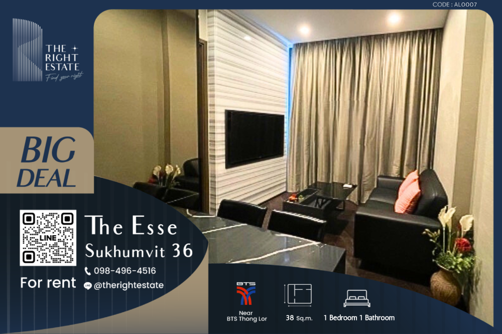 For RentCondoSukhumvit, Asoke, Thonglor : 🌿The Esse Sukhumvit 36🌿 Luxuly Style, Full decoration 🛏 1 Bed 1 Bath 38 sq.m, price negotiable!!! - Next to BTS Thong Lor