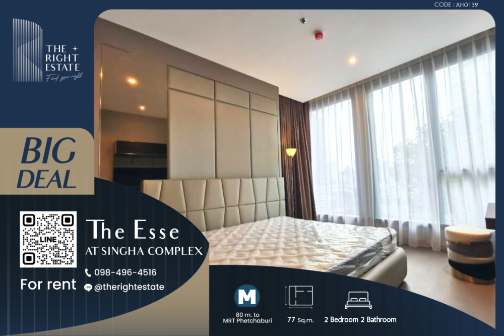 For RentCondoRama9, Petchburi, RCA : 🌿 The Esse Singha Comple x🌿 Nice room, Fully furnished 🛏 2 Bed 2 Bath 77 sq.m, Price negotiable!!! - Close to MRT Petchburi