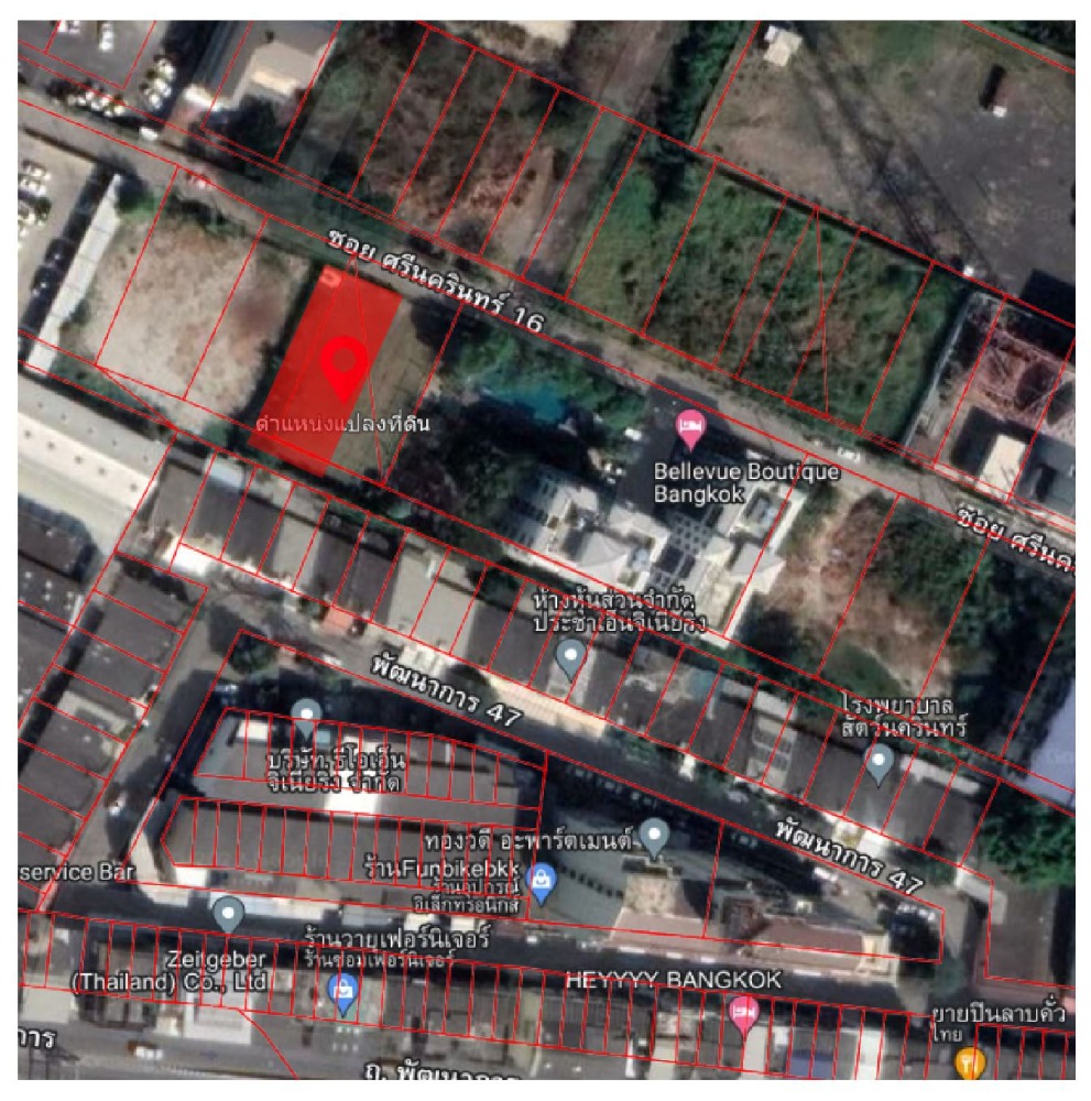 For SaleLandPattanakan, Srinakarin : Land in prime location: Soi Srinakarin 16, area 170 square wa, empty place (No building) | Phatthanakan Intersection Only 200 meters from the yellow line train station 'Pattanakarn'