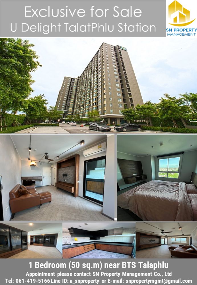 For SaleCondoThaphra, Talat Phlu, Wutthakat : (For Sale) Condo U Delight@ Talatphlu (1 bedroom, 1 bathroom, 50 sqm), fully furnished, closed to BTS Talatphlu