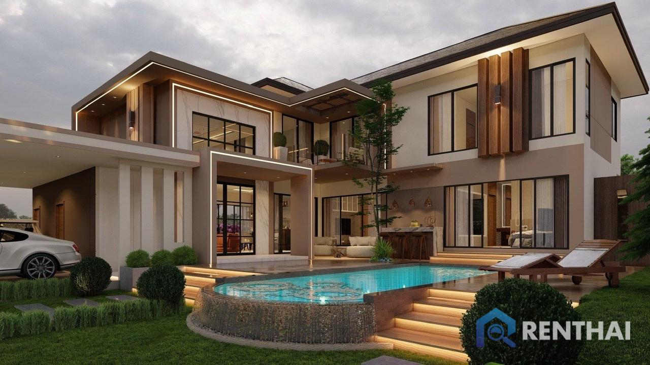 For SaleHousePattaya, Bangsaen, Chonburi : Brand new luxury house for sale, located  nearby Mabprachan lake Pattaya