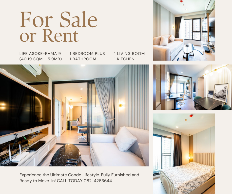 For SaleCondoRama9, Petchburi, RCA : (Sell by owner) Condo Life Asoke - Rama 9 Condo Life Asoke - Rama 9, room area 40.16 sqm, selling for only 6.2 million baht. Ready to move in.