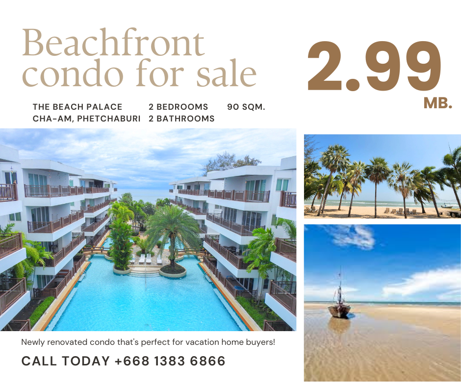 For SaleCondoCha-am Phetchaburi : Reduce the price of condo projects on the beach, large rooms, walk to the beach only 70 meters.