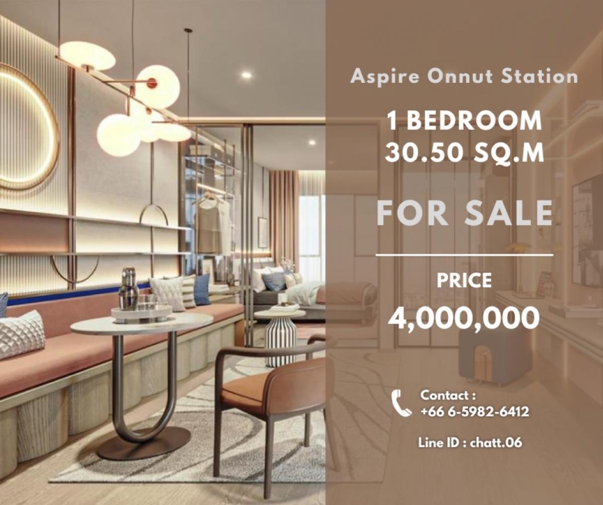 For SaleCondoOnnut, Udomsuk : For sale: aspire onnut station, 1 bedroom, 30.5 sq m., price 4,000,000 baht | Contact 0659826412