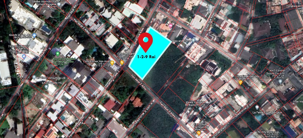 For SaleLandSathorn, Narathiwat : 📢 Land for sale with buildings (warehouses) Soi Yennakart 2 Corner plot, cut with Soi Prasat Suk, Yannawa District, Chong Nonsi Subdistrict, Bangkok, can travel in and out in many ways ** Area 1-2-9 rai 📌 (Property number: COB009)