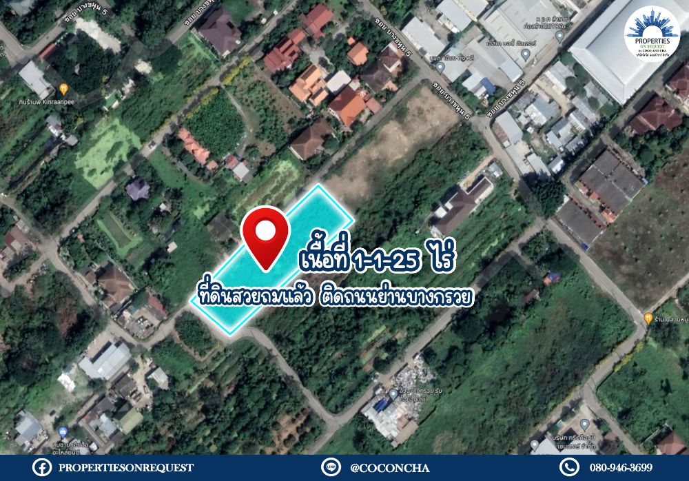 For SaleLandRama5, Ratchapruek, Bangkruai : 📢 Beautiful land for sale, already filled, next to the road in Bang Kruai area, Nonthaburi province, near shops, shopping centers Many restaurants ** Area 1-1-25 rai 📌 (Property number: COL152)