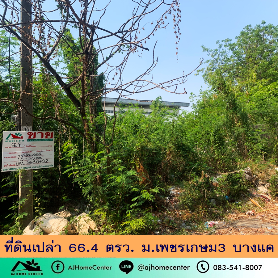 ขายที่ดินบางแค เพชรเกษม : ขายถูก2.55ล้าน ที่ดินเปล่า66.4ตรว. ม.เพชรเกษม3 บางแค เหมาะสร้างบ้าน ฟรีค่าโอน