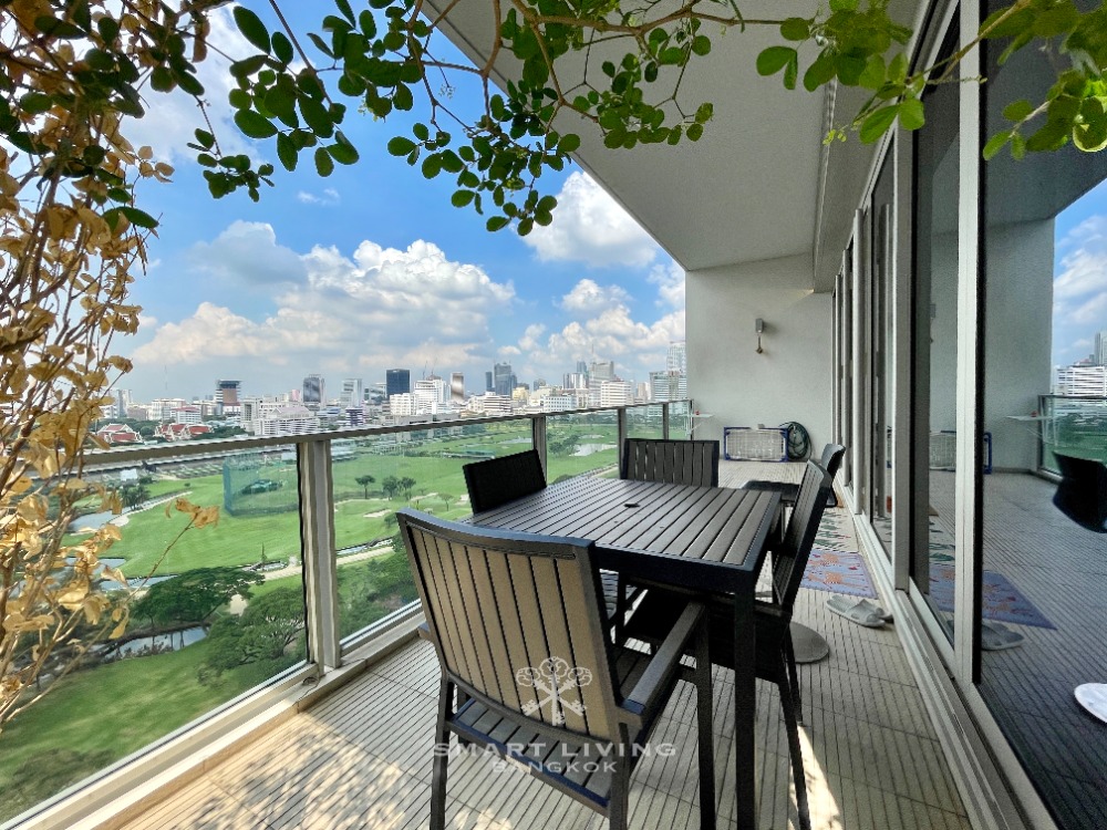 For SaleCondoWitthayu, Chidlom, Langsuan, Ploenchit : An exceptional 3-beds corner unit, 188 sqm offers expansive balconies overlooking Lumpini Park and RBSC Sports Club. Priced at an incredible 79.9 MB, features 2 kitchens and a maid's room.