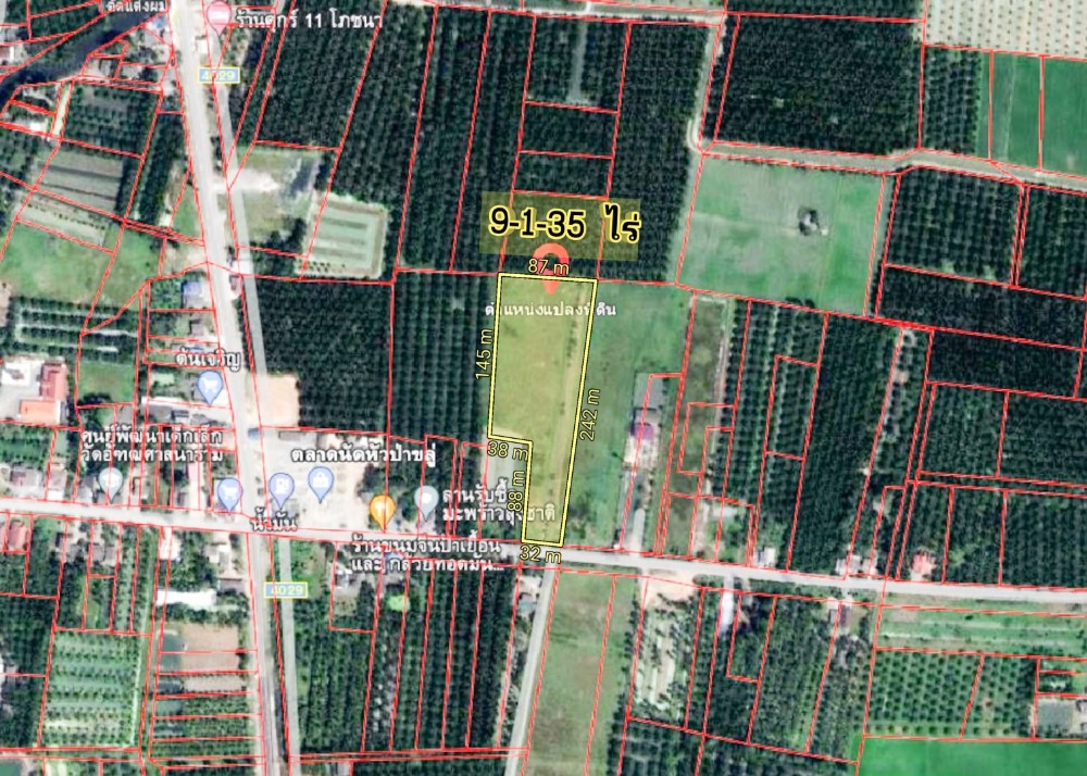 For SaleLandNakhon Si Thammarat : Land for sale 9-1-35 rai, next to the road, Pak Phanang District, Nakhon Si Thammarat.