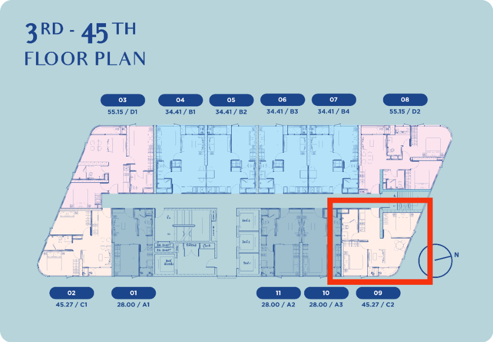 ขายดาวน์คอนโดอ่อนนุช อุดมสุข : ขายดาวน์ห้องมุม 2 bed 1 bath ขนาด 45 ตร.ม. ตึก D วิวโล่ง