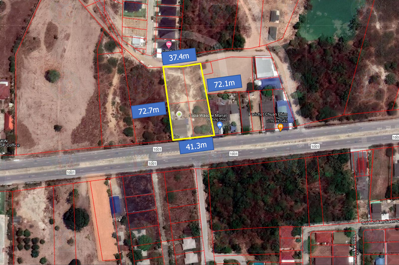 For SaleLandCha-am Phetchaburi : MF23S-012 Land for Sale 695 sqw, next to highway 1001, Only 3.5 kilometers away from the beach, easy access to both Cha-am and Petchkasem