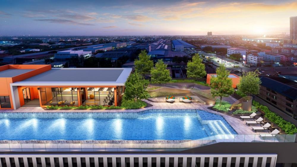 Sale DownCondoSamut Prakan,Samrong : Only 1.13 million, plus a little, 11th floor room, swimming pool view, not next to the elevator, not next to the fire room and garbage room. Much cheaper than the project, The Origin Sukhumvit Phraeksa, High rise condo, 35 floors, this price includes cont
