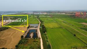 For SaleLandAyutthaya : Land for sale, Wat Yom Subdistrict, Bang Pa-in District, Ayutthaya, 4 rai, rectangular land plot, wide front, very beautiful