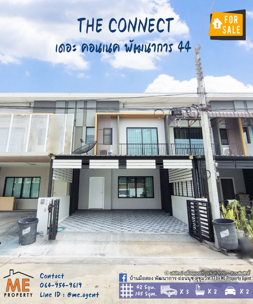 For RentTownhousePattanakan, Srinakarin : 📣 For rent, brand new house, 3 bedrooms, 4 air conditioners, The Connect Pattanakarn 44, ready to move in, near Ekkamai, Thonglor, Sukhumvit, call 064-954-9619 (RTF28-21)