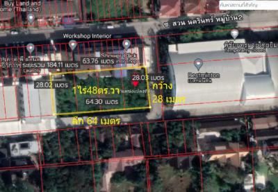 For SaleLandOnnut, Udomsuk : Land for sale, opposite Paradise Park, Suan Luang Rama IX, near the train, expressway, 1 rai 48 sq.wah,