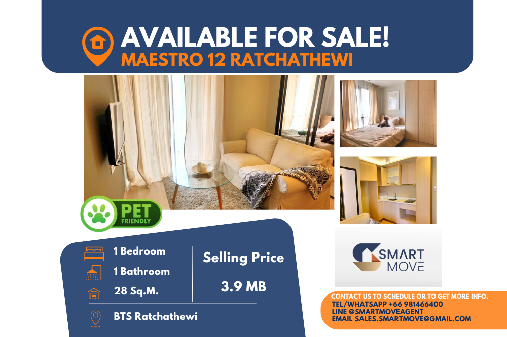 For SaleCondoRatchathewi,Phayathai : Code C20230500058....Maestro 12 Sale with tenant, 1 bedroom, 1 bathroom, furnished, Special Deal!!