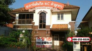 For SaleHousePathum Thani,Rangsit, Thammasat : 2-storey detached house for sale, 52 sq m., Garden View Village, Soi C, Lam Luk Ka Road, with a supermarket in front of the village