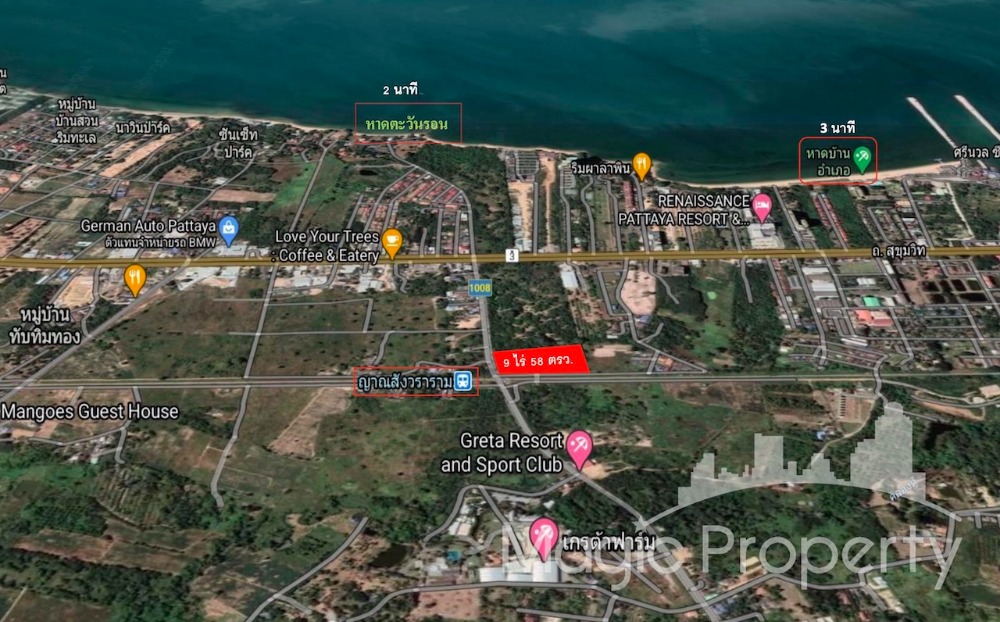 For SaleLandPattaya, Bangsaen, Chonburi : 9 Rai Land For Sale Near Yansangwararam Temple Na Chom Thian, Sattahip, Chon Buri