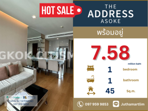 For SaleCondoRama9, Petchburi, RCA : 🔥 Ready to move in 🔥 The Address Asoke 1 bedroom, 1 bathroom, 45 sq m, 37th floor, city view, near Airport Link MRT Phetchaburi and