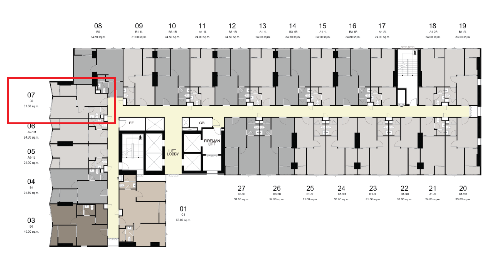 Sale DownCondoSeri Thai, Ramkhamhaeng Nida : Down payment for sale, Ideo Ramkhamhaeng-Lamsalee Station, 1-Bedroom room, south view, proportional room type.