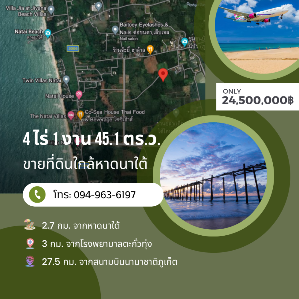 ขายที่ดินพังงา : ขายที่ดินพร้อมสวนปาล์มใกล้หาดนาใต้ พังงา ติดถนนสาธารณะ 22.5 ล้านบาท