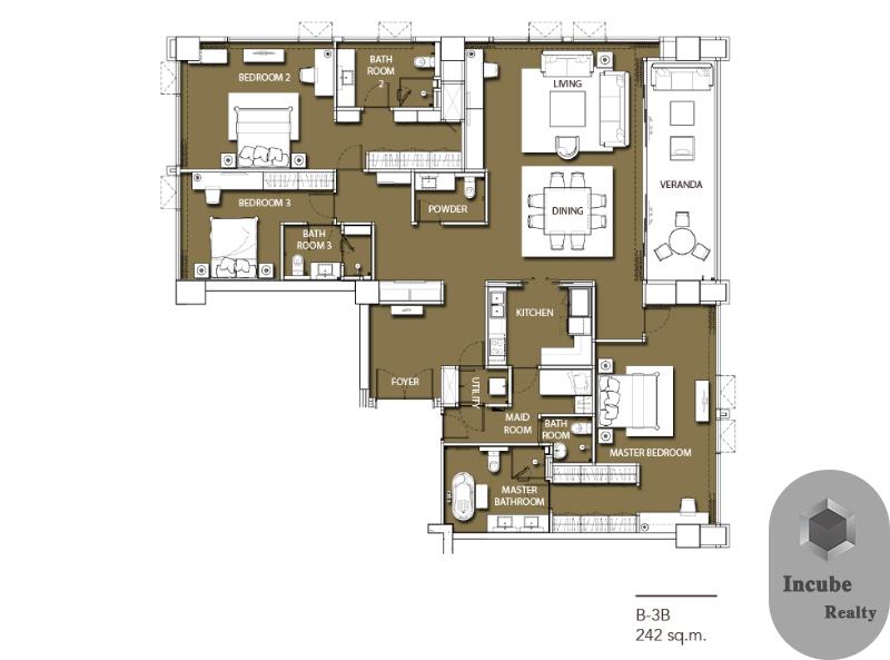 For SaleCondoWitthayu, Chidlom, Langsuan, Ploenchit : For Sale Sindhorn Residence 3 Bed 63.2 mb