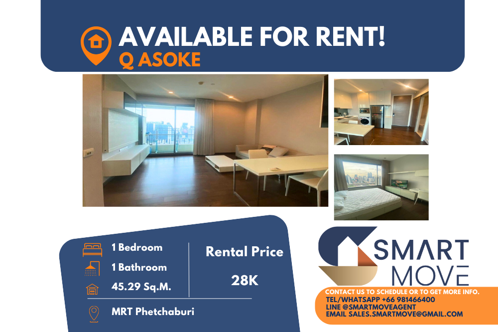 For RentCondoRama9, Petchburi, RCA : Code C20230100798....Q Asoke for rent, 1 bedroom, 1 bathroom , high floor, furnished, ready to move in