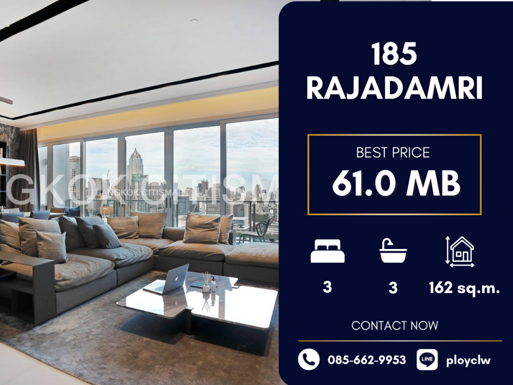 For SaleCondoWitthayu, Chidlom, Langsuan, Ploenchit : *SALE* 185 Rajadamri, 3 Bed Fully Furnished | Call/Line: 0856629953