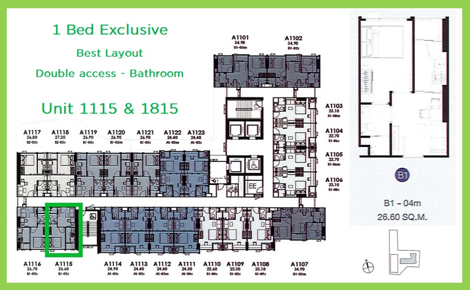 ขายดาวน์คอนโดปทุมธานี รังสิต ธรรมศาสตร์ : ขายดาวน์ห้อง One Bedroom Exclusive ตำแหน่ง 15 มีให้เลือก 2 ห้อง