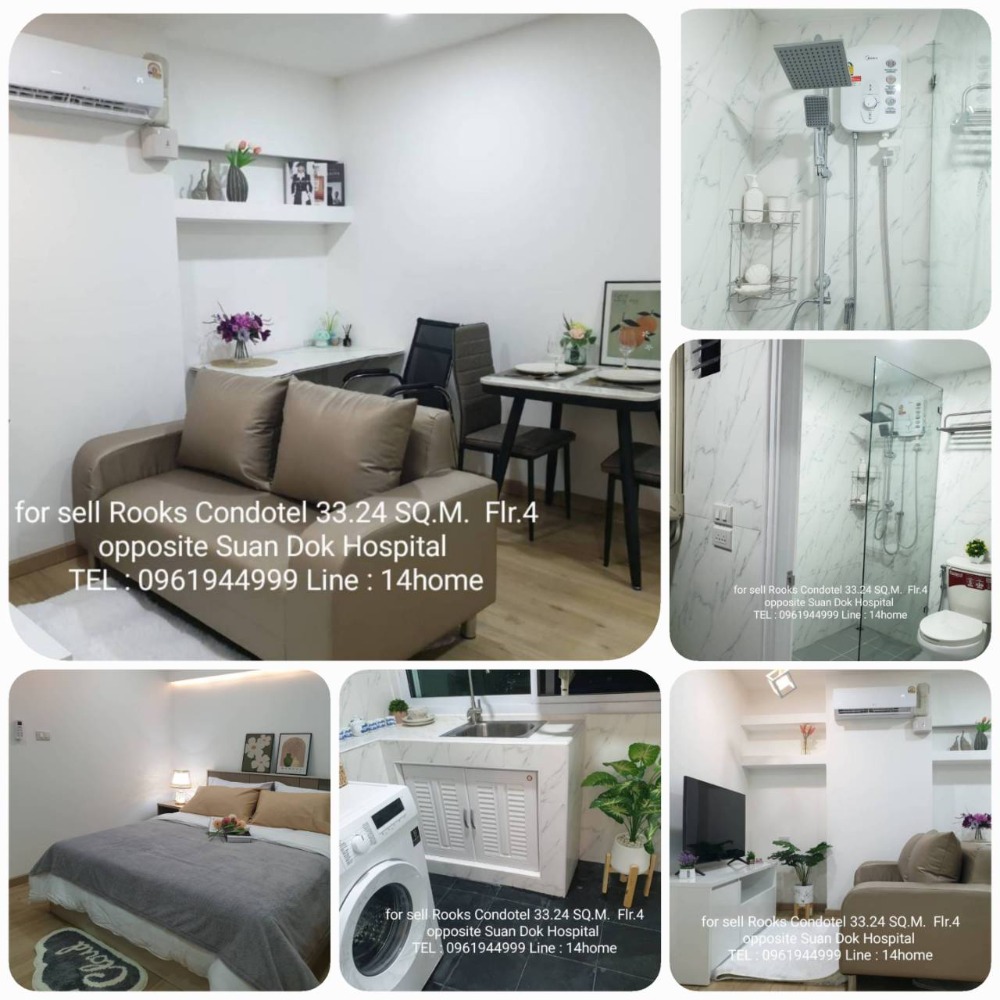 For SaleCondoChiang Mai : Condo for sale, 33.24 sq m., ROOK CONDOTEL, 4th floor, city view, from the condo to the entrance of Chiang Kham Soi, only 150 meters to Suthep Road, near Suan Dok Hospital, Nimman Maya, Central Airport. Pimanthip Golf Course, inquire 0961944999