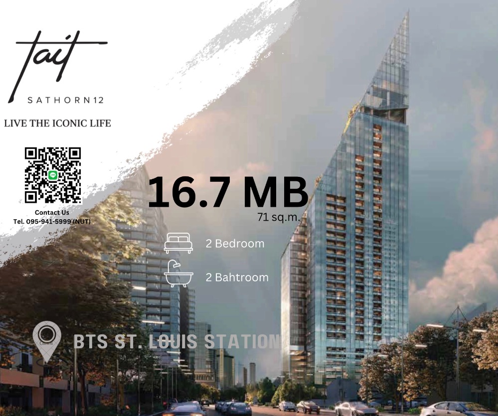 ขายคอนโดสาทร นราธิวาส : 🔥ขายห้องโครงการ Tait Sathorn 12🔥 - 2Bed 2Baht 71ตรม. Bts เซนต์หลุยส์ Tel. 0959415999