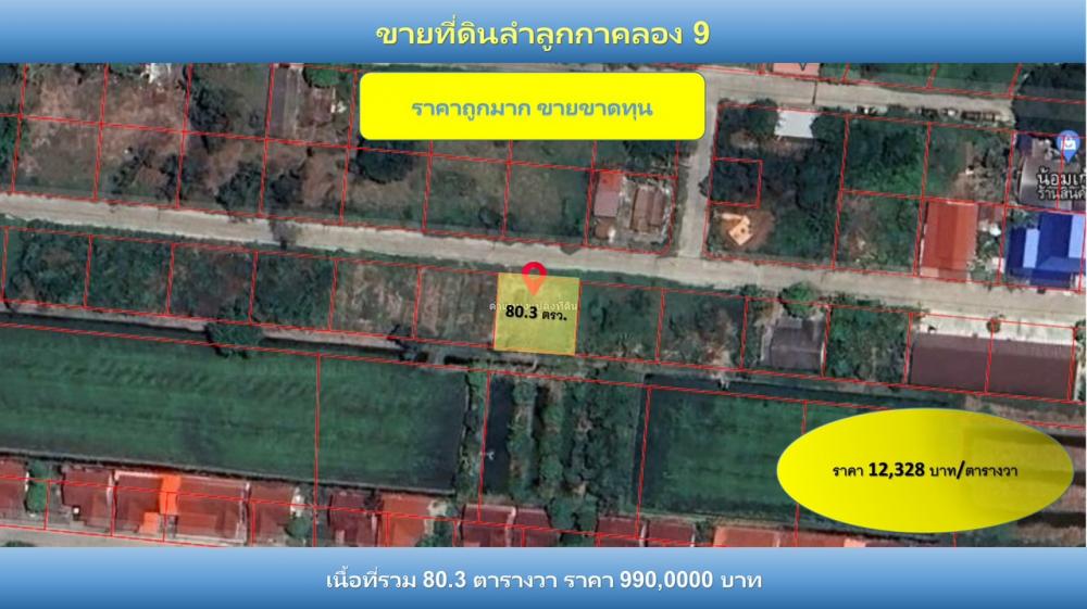 ขายที่ดินปทุมธานี รังสิต ธรรมศาสตร์ : ขายขาดทุน ที่ดินลำลูกกา คลอง 9 ราคาถูกมาก