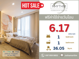 For SaleCondoSathorn, Narathiwat : 🔥 Very good price 🔥 Rhythm Charoenkrung Pavillion 1 Bed 1 Bath river view 22F Size 36.05 sq m.