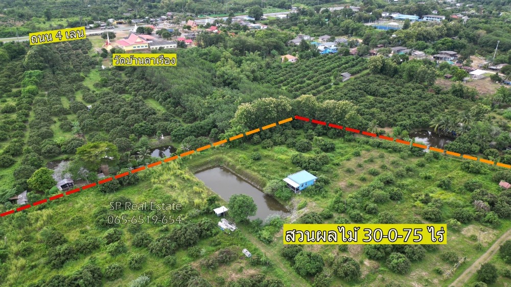 For SaleLandChanthaburi : Selling at a loss, longan orchard with 3 houses, 30 rai, 0.36 million each (title deed), 600 meters from a 4-lane road, Soi Dao District, Chanthaburi Province.