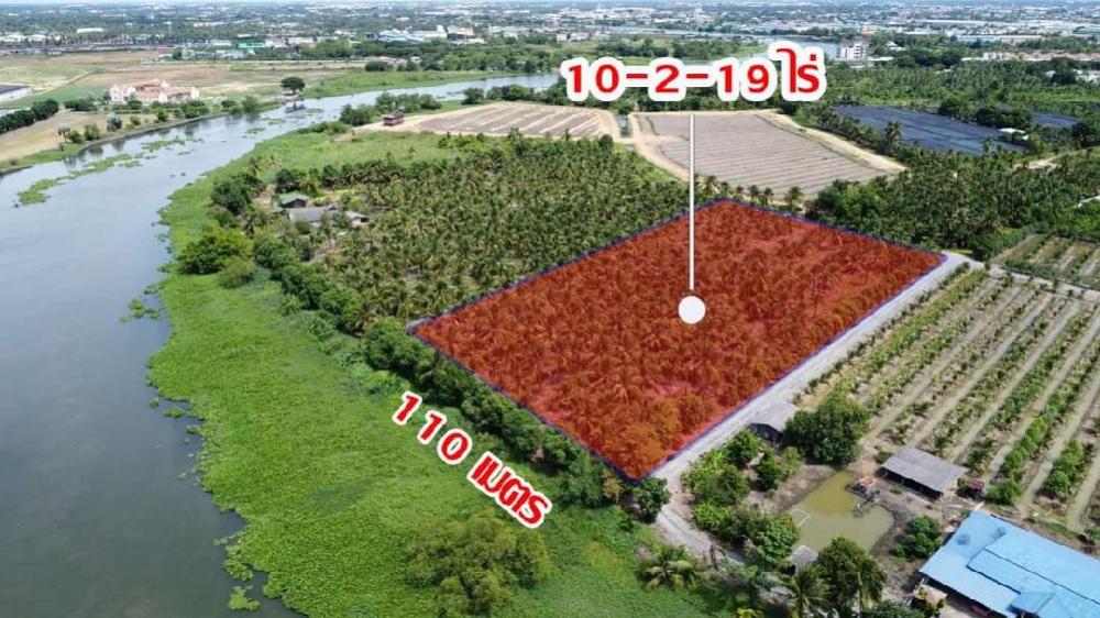 For SaleLandNakhon Pathom : Urgent sale of land along the Tha Chin River, dirt side, width 110 meters, Sam Phran District, Nakhon Pathom Province.