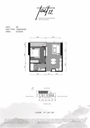 ขายคอนโดสาทร นราธิวาส : 📌For SALE ขาย | Tait 12 - 1BR  (52sqm), 12.5MB