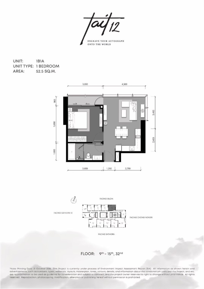 ขายคอนโดสาทร นราธิวาส : 📌For SALE ขาย | Tait 12 - 1BR  (52sqm), 14.3MB