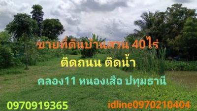 ขายที่ดินปทุมธานี รังสิต ธรรมศาสตร์ : ขาย ที่ดิน บ้านสวน ติดน้ำ ติดถนน 40 ไร่ คลอง11 หนองเสือ ปทุมธานี