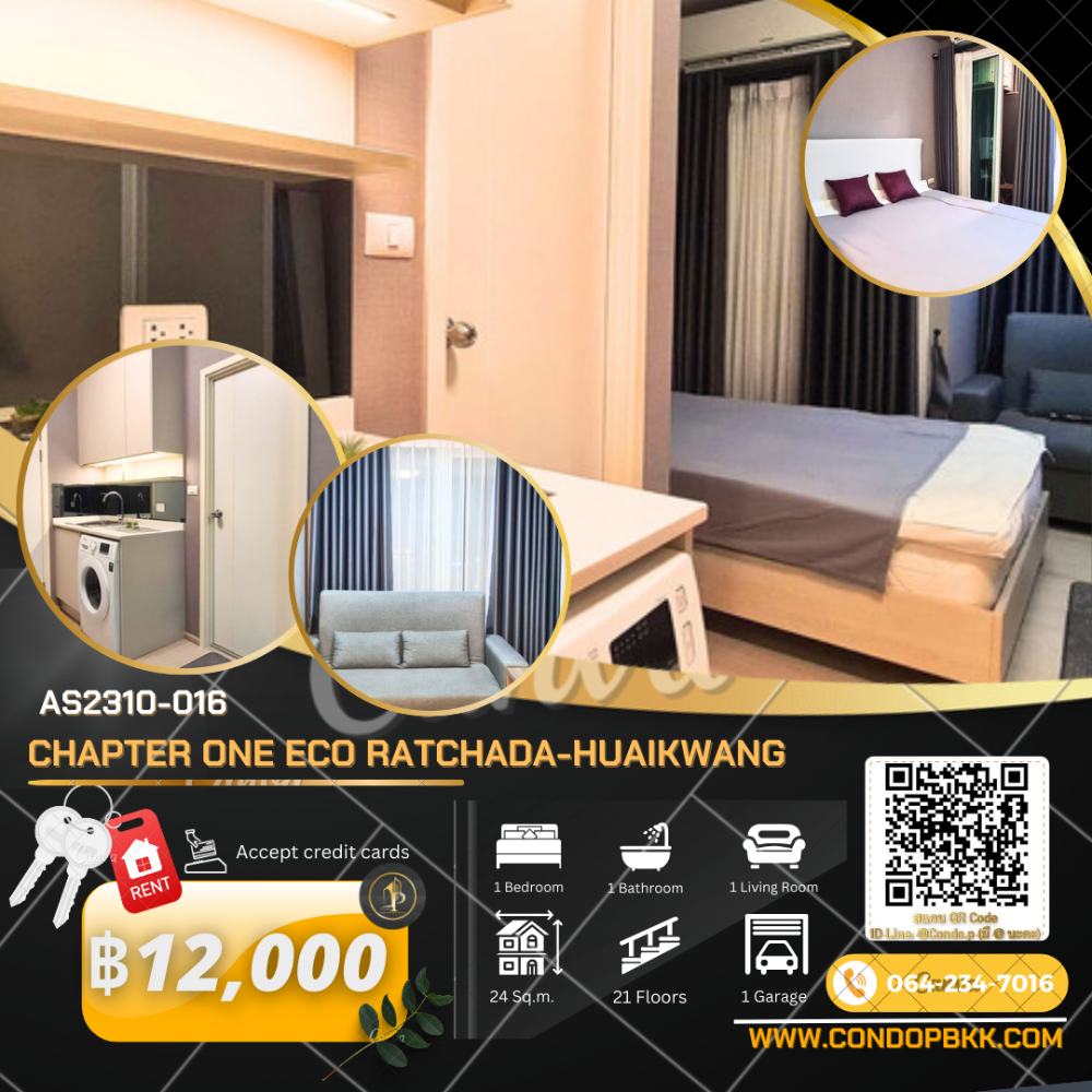 For RentCondoRatchadapisek, Huaikwang, Suttisan : 🔥🔥Condo for rent Chapter One Eco Ratchada-Huai Khwang 🟠#PT2310_016