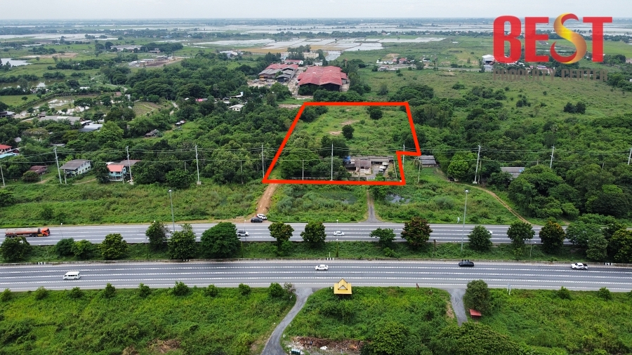 For SaleLandAyutthaya : Land for sale along Asia Road, Highway 32, land already filled, Kwan Mueang Subdistrict, Bang Pahan, Ayutthaya.