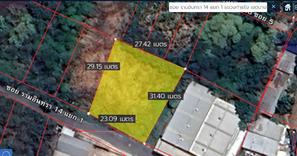 ขายที่ดินนวมินทร์ รามอินทรา : ขายที่ดินเปล่า ซอยรามอินทรา 14 แยก 1 (ซอยมัยลาภ)  ขนาด 194 ตรว. ใกล้สถานีรถไฟฟ้ามัยลาภ เข้าออกได้หลายทาง